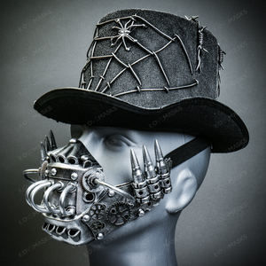 Silver Halloween Spider Web Top Hat w/ Silver Robot Mask Halloween Party Costume